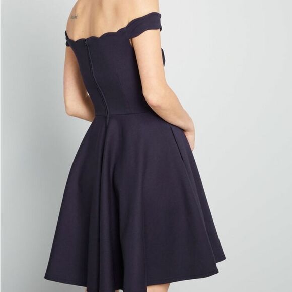 Modcloth Navy Forever Fave Scalloped Off the Shoulder A-line Midi Dress Small - Picture 3 of 12